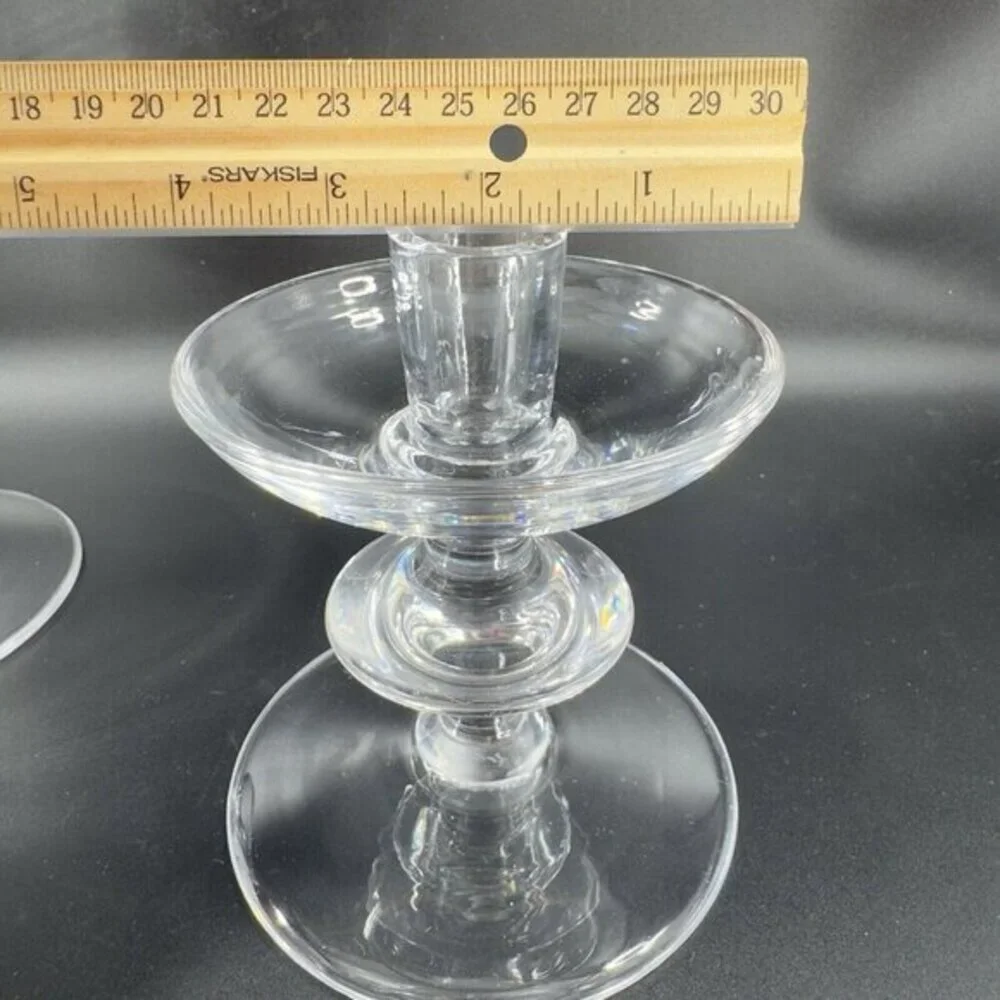 1950s‎ Val Saint Lambert Clear Glass Candlestick Holder Votive Set 2 Signed VTG